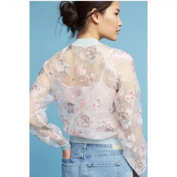 Anthropologie Maeve Sheer Floral Bomber Jacket Size S - Picture 2 of 10